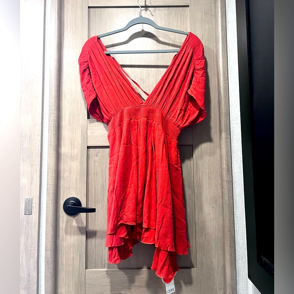 Cider burnt orange smocked top/dress sz small
